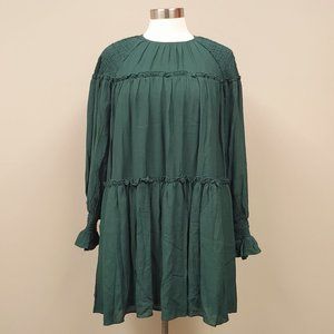 Anthropologie Moon River Smocking Tiered Woven Mini Dress Green Sz M NWT
